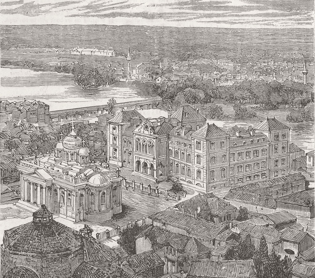 BULGARIA. Gymnase(University), Plovdiv 1885 old antique vintage print picture